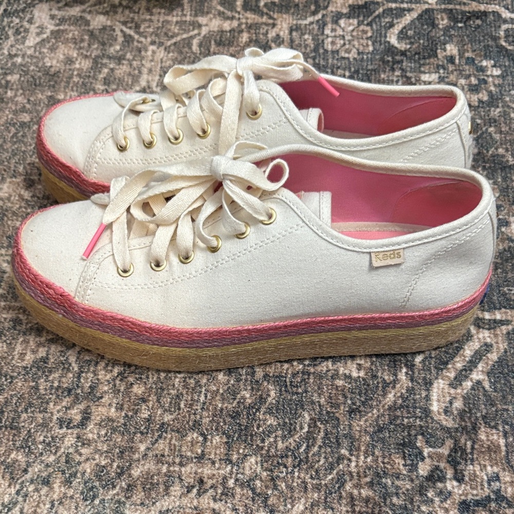 Keds Women's Cream Sneakers with Pink Trim